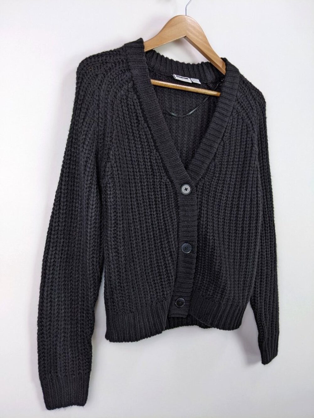 Noisy May Charlie Chunky Knit V-Neck Cardigan Sweater Charcoal Gray Womens XS - Picture 3 of 7